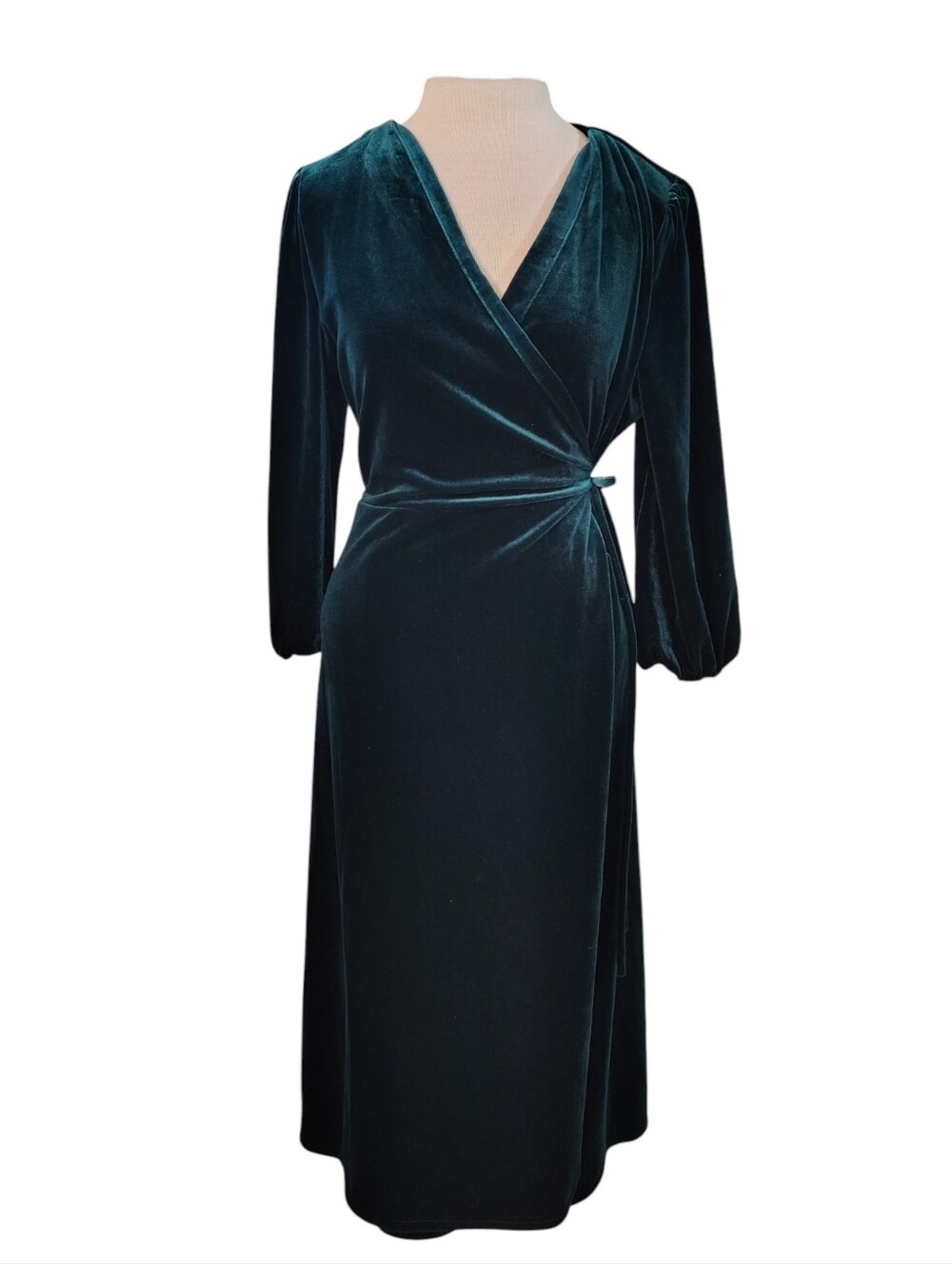 NWT Baltic Born Beckinsale Velvet Wrap Dress Dark Green Large - Picture 2 of 10